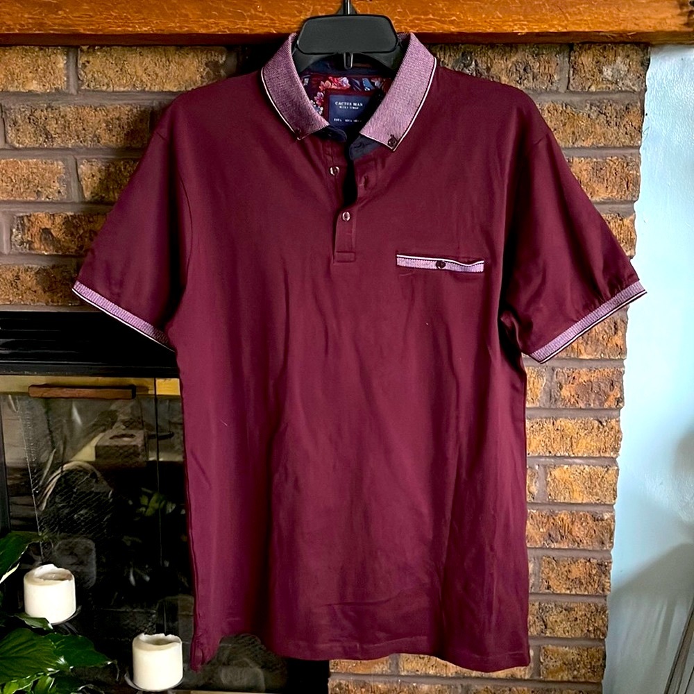 NWT Cactus Man Ricky Singh burgundy men’s polo shirt
